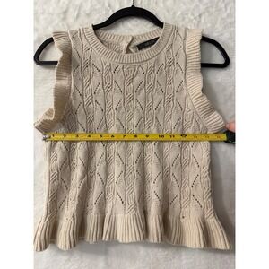 Deluc Cream Cable Knit Ruffle Sleeveless Sweater‎ Top Vest Beige Small 9297D